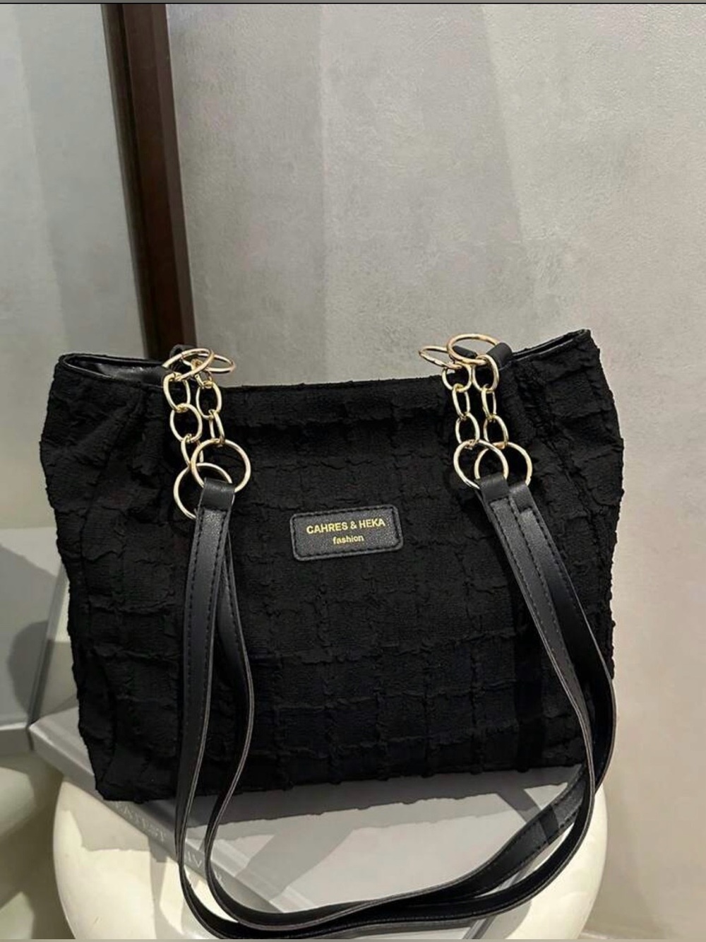 Fashion Black Textured Tote Bag